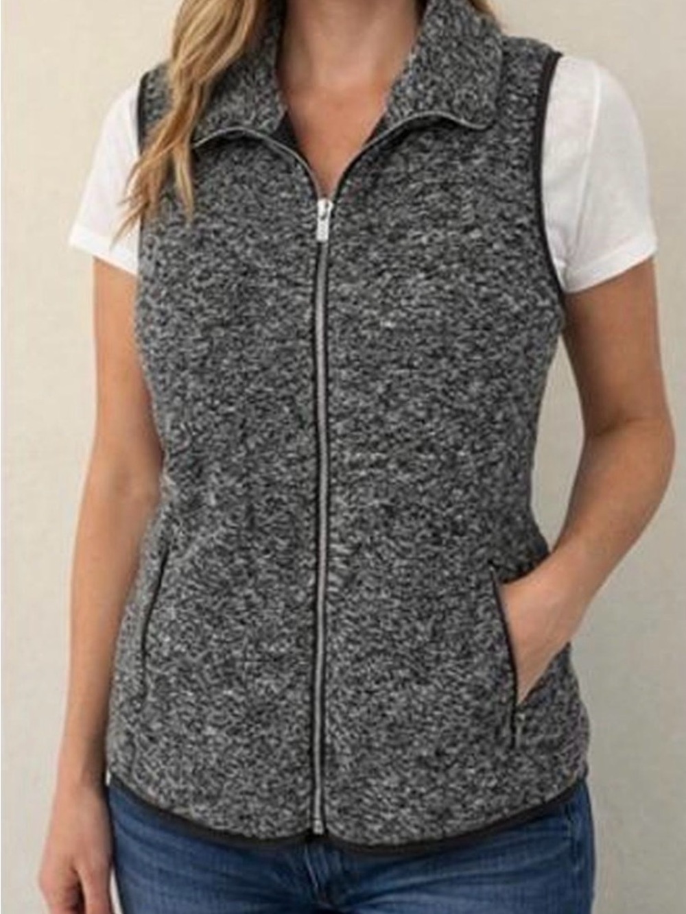 Abercrombie & Fitch Women's Heathered Zip-Front Vest - Gray